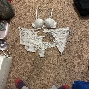 Lace set with rhinestone straps